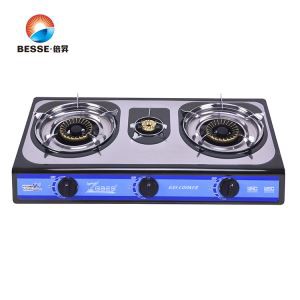 0.4mm Colorful Stainless Steel Panel Triple Burner Catching Fire Gas Cooker