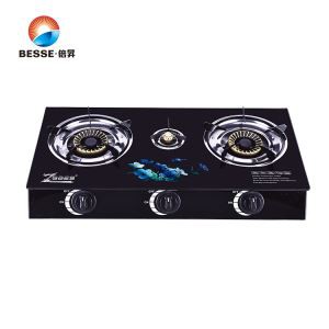 Good Quality Household Tempered Glass Triple Burner Desk Top Gas Cooker
